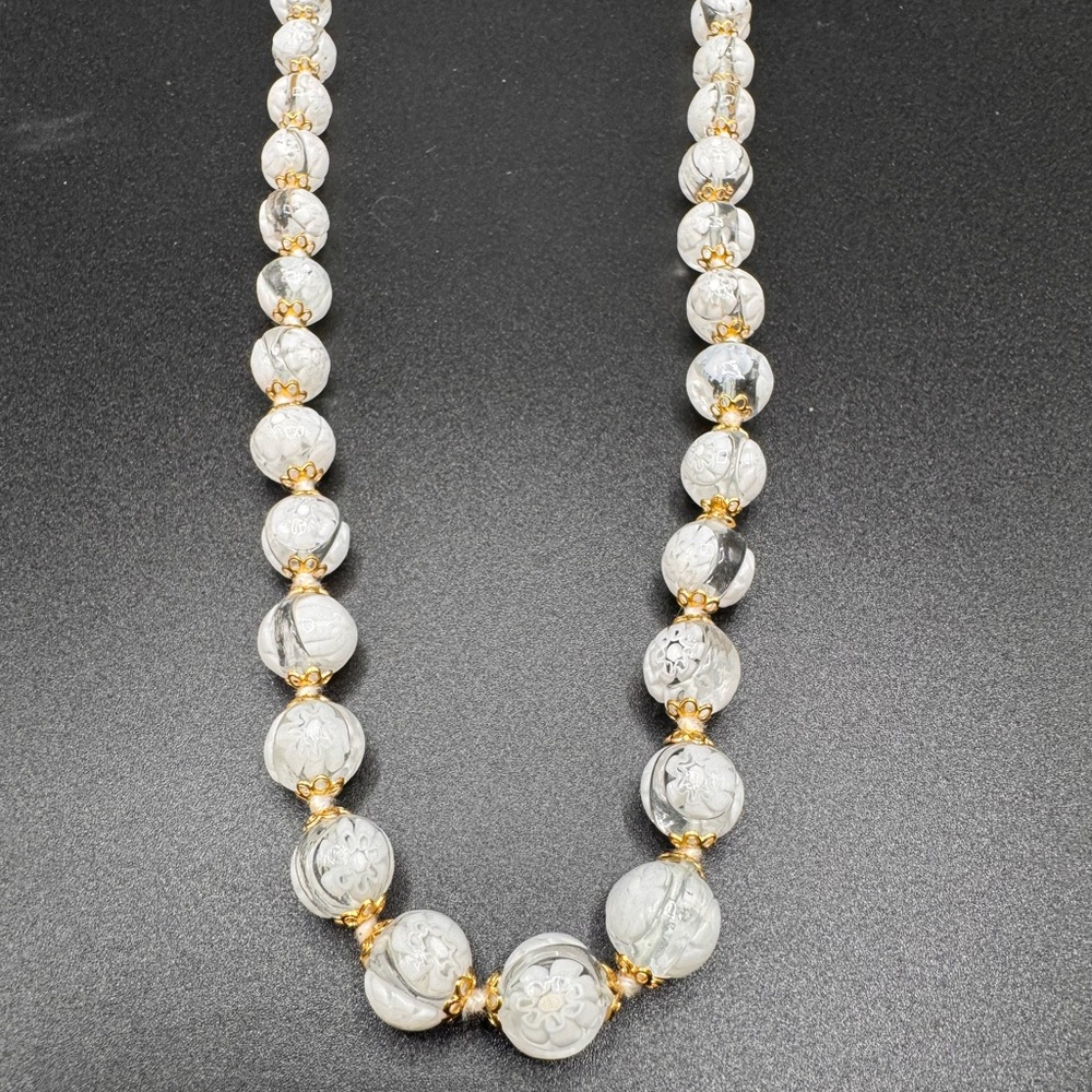 Elegant Gold and White  Beaded Necklace